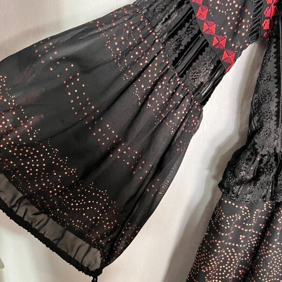 Free People Dress Small Starry Night Maxi Black Long Sleeve V Neck Embroidered - Picture 10 of 13